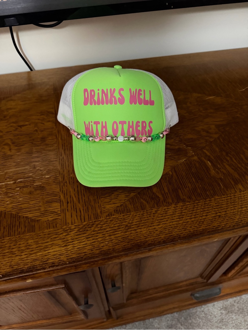 Neon Lime Trucker Hat "Drinks Well With Others"